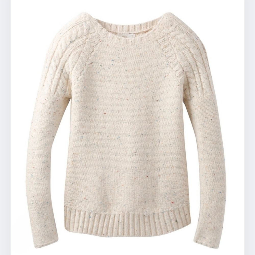 Prana Cream Speckled Crew Neck Sweater - Medium (M)